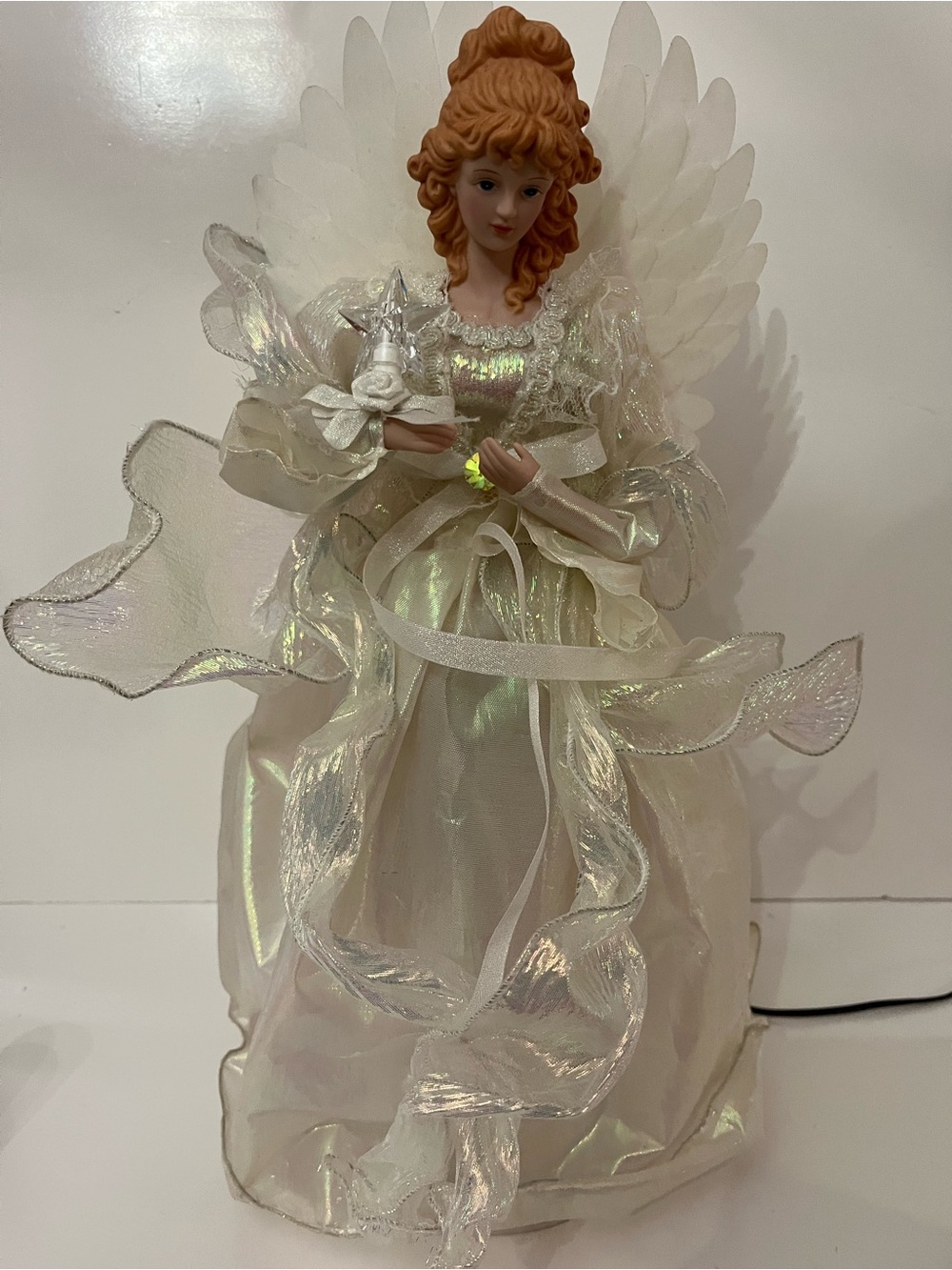 Vintage Animated Motion & Lighted Fiber Optic Angel Christmas Tree Topper